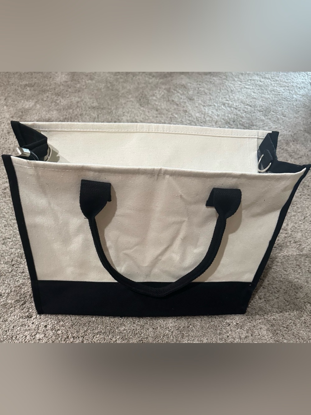 Black & White Canvas Tote Bag with S Monogram - Picture 5 of 6